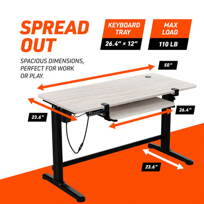 Adjustable Electric Standing Desk Tabletop w/Sliding Tray, Gray (Open Box) - VMInnovations