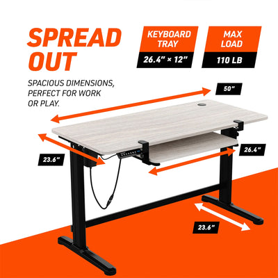 Truweo Adjustable Electric Standing Desk Tabletop w/Sliding Keyboard Tray, Gray