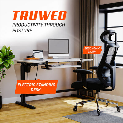 Truweo Adjustable Electric Standing Desk Tabletop w/Sliding Keyboard Tray, Gray - VMInnovations