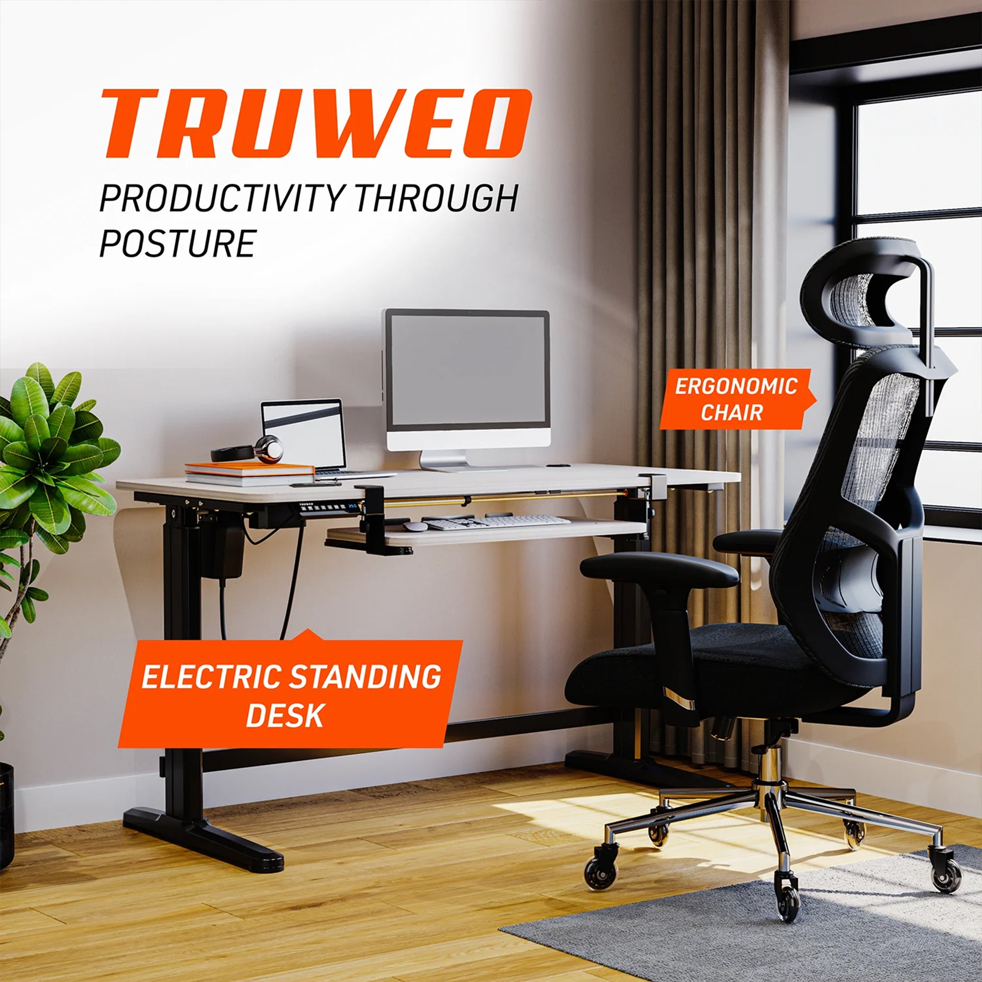 Adjustable Electric Standing Desk Tabletop w/Sliding Tray, Gray (Open Box) - VMInnovations