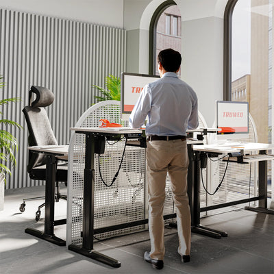 Truweo Adjustable Electric Standing Desk Tabletop w/Sliding Keyboard Tray, Gray