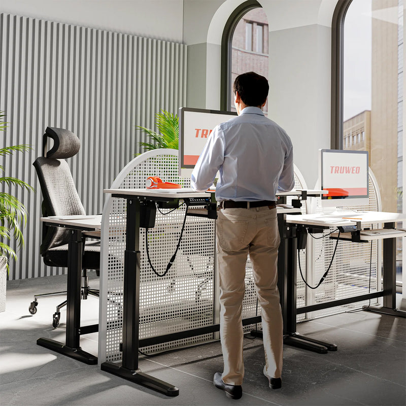 Adjustable Electric Standing Desk Tabletop w/Sliding Tray, Gray (Open Box)