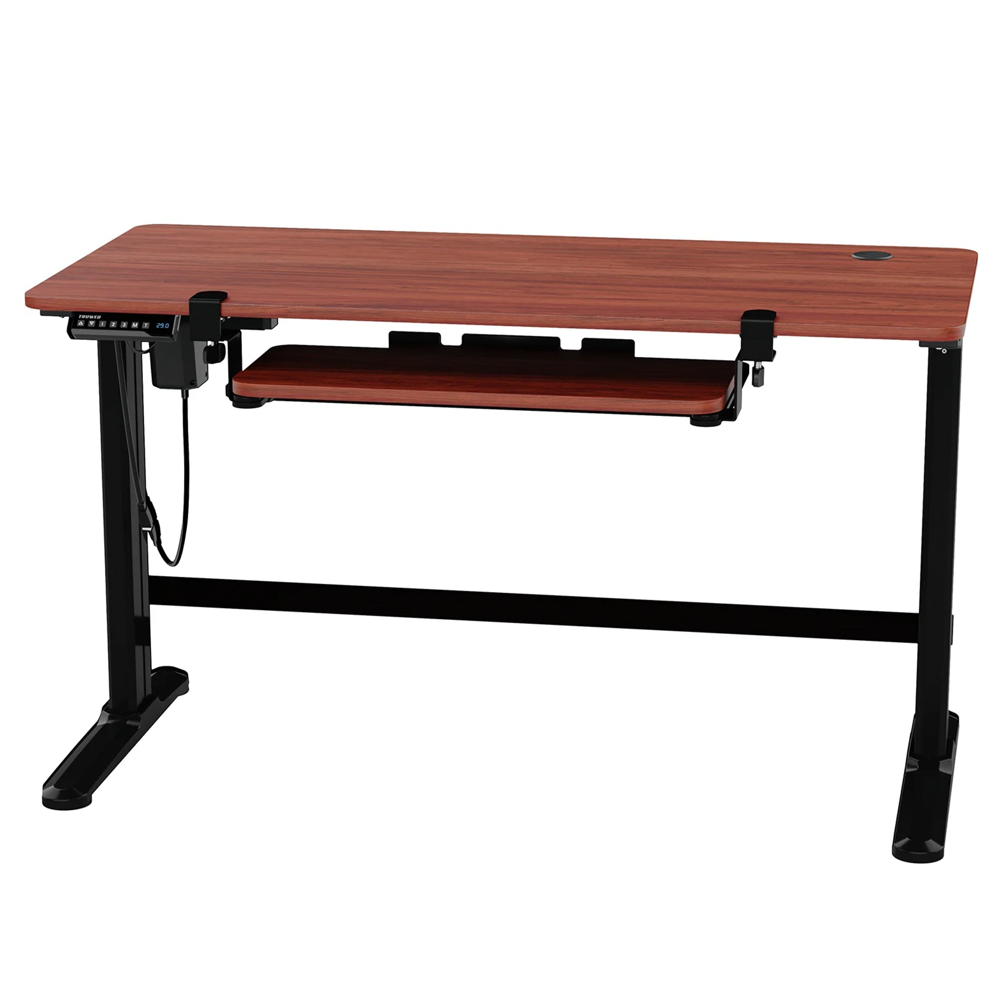 Truweo Adjustable Electric Standing Desk w/Sliding Keyboard Tray, Brown (Used) - VMInnovations
