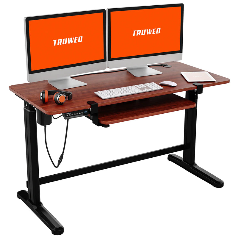 Truweo Adjustable Electric Standing Desk w/Sliding Keyboard Tray, Brown (Used)