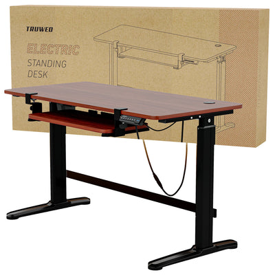 Truweo Adjustable Electric Standing Desk Tabletop w/Sliding Keyboard Tray, Brown - VMInnovations