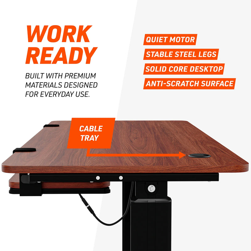 Truweo Adjustable Electric Standing Desk Tabletop w/Sliding Keyboard Tray, Brown