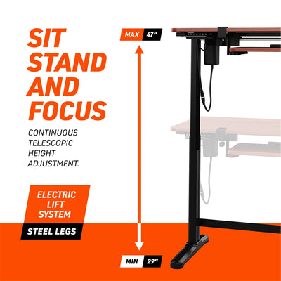 Truweo Adjustable Electric Standing Desk Tabletop w/Sliding Keyboard Tray, Brown - VMInnovations