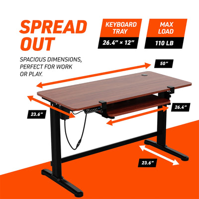 Truweo Adjustable Electric Standing Desk Tabletop w/Sliding Keyboard Tray, Brown - VMInnovations