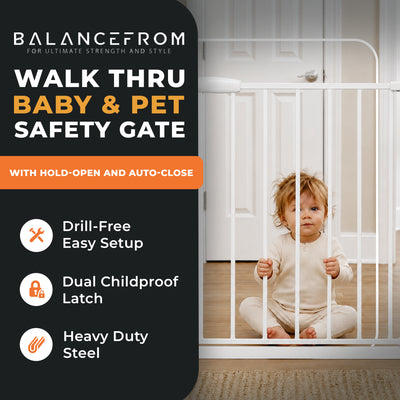 BalanceFrom Walk-Thru Safety Gate for Baby and Pets, 29.1-33.8"W, 30"H, White
