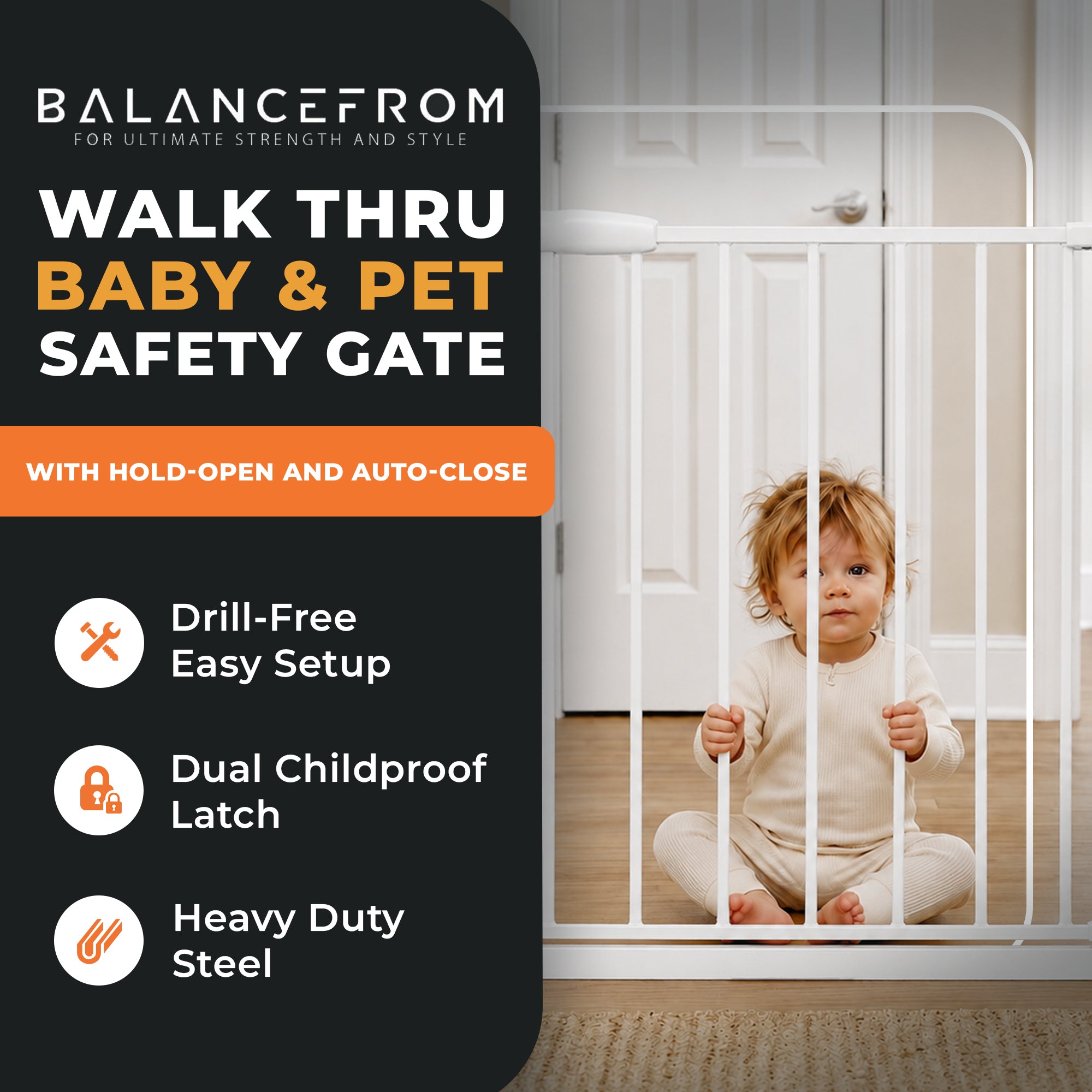 BalanceFrom Walk-Thru Safety Gate for Baby, 29.1-33.8"W, 30"H, White (Used)