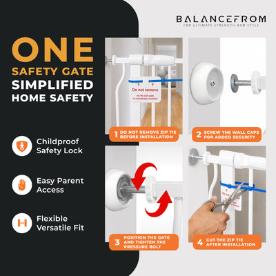 BalanceFrom Walk-Thru Safety Gate for Baby and Pets, 29.1-33.8"W, 30"H, White