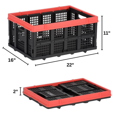 Magna Cart Tote 22"x16"x11" Collapsible Plastic Storage Crate, Black & Red(Used)