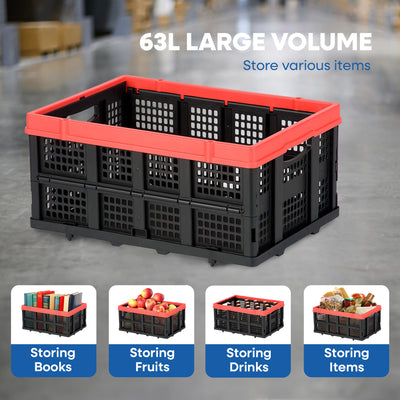 Magna Cart 63L (16.6 Gal) Collapsible Milk Crate, Stackable Plastic Storage Bin, Lightweight, Heavy Duty Crate Holds 55lbs - VMInnovations