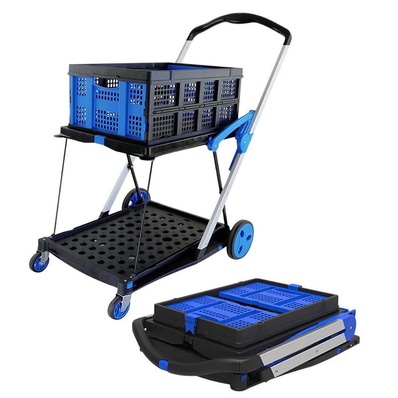 Magna Cart 2-Tier Folding Shopping Hospitality Utility Cart w/Collapsible Crate