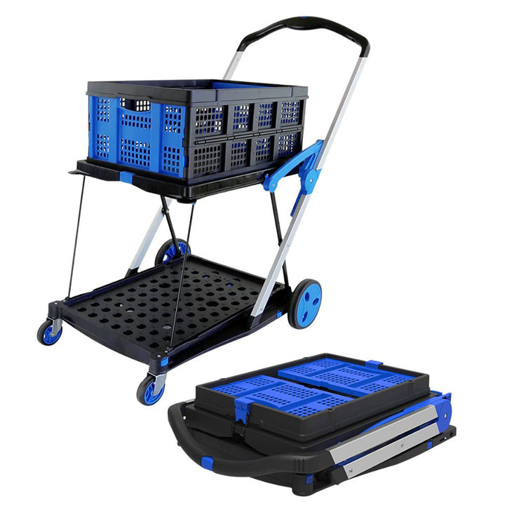 Magna Cart 2-Tier Foldable Shopping Utility Cart w/Collapsible Crate (Open Box)