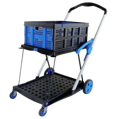 Magna Cart 2-Tier Folding Shopping Hospitality Utility Cart w/Collapsible Crate