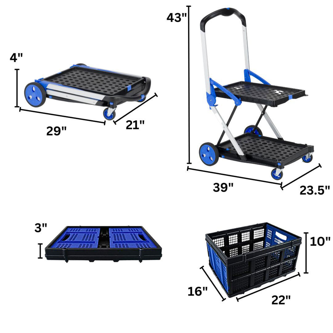 Magna Cart 2-Tier Foldable Shopping Utility Cart w/Collapsible Crate (Open Box)