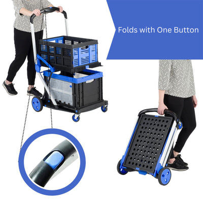 Magna Cart 2-Tier Folding Shopping Hospitality Utility Cart w/Collapsible Crate