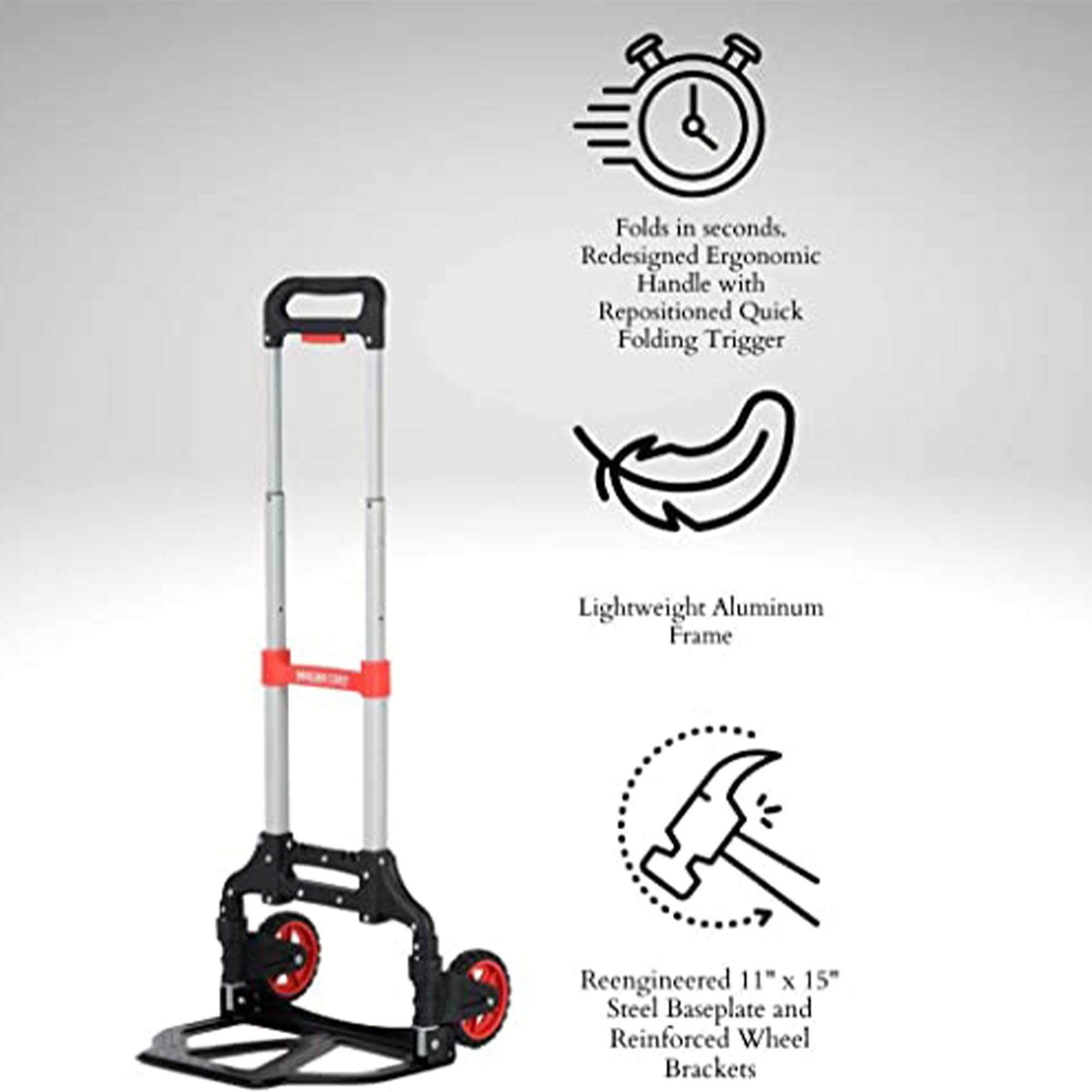 Magna Cart Extendable 150lb Capacity Aluminum Folding Hand Truck Dolly Cart - VMInnovations