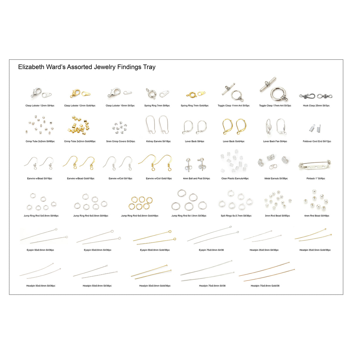 Bead Storage Solutions Elizabeth Ward 1,111pc Assorted Jewelry Tray (Open Box)
