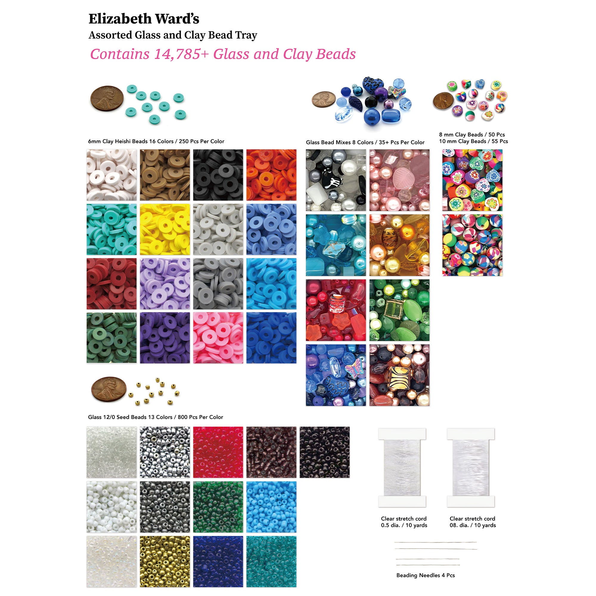 Bead Storage Solutions Elizabeth Ward Assorted Glass and Polymer Clay Bead Tray - VMInnovations