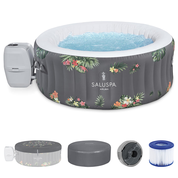 Bestway SaluSpa Aruba AirJet Inflatable Hot Tub w/ EnergySense Cover, Grey(Used)