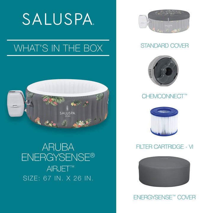 Bestway SaluSpa Aruba AirJet Hot Tub with EnergySense Cover, Grey (Open Box) - VMInnovations