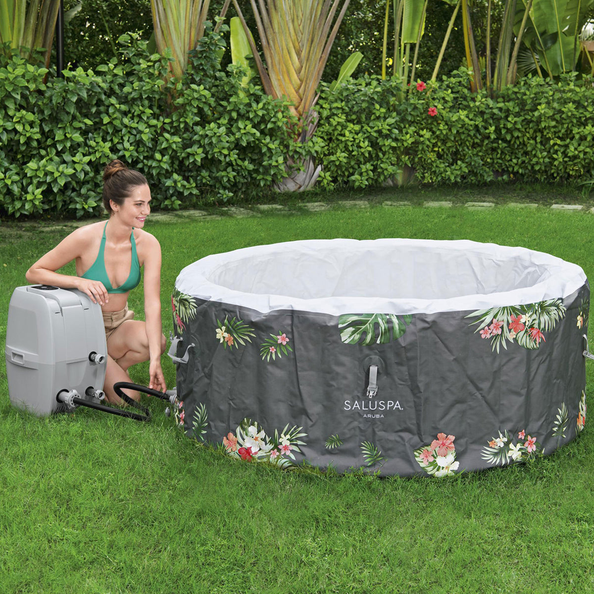 Bestway SaluSpa Aruba AirJet Inflatable Hot Tub w/ EnergySense Cover, Grey(Used)