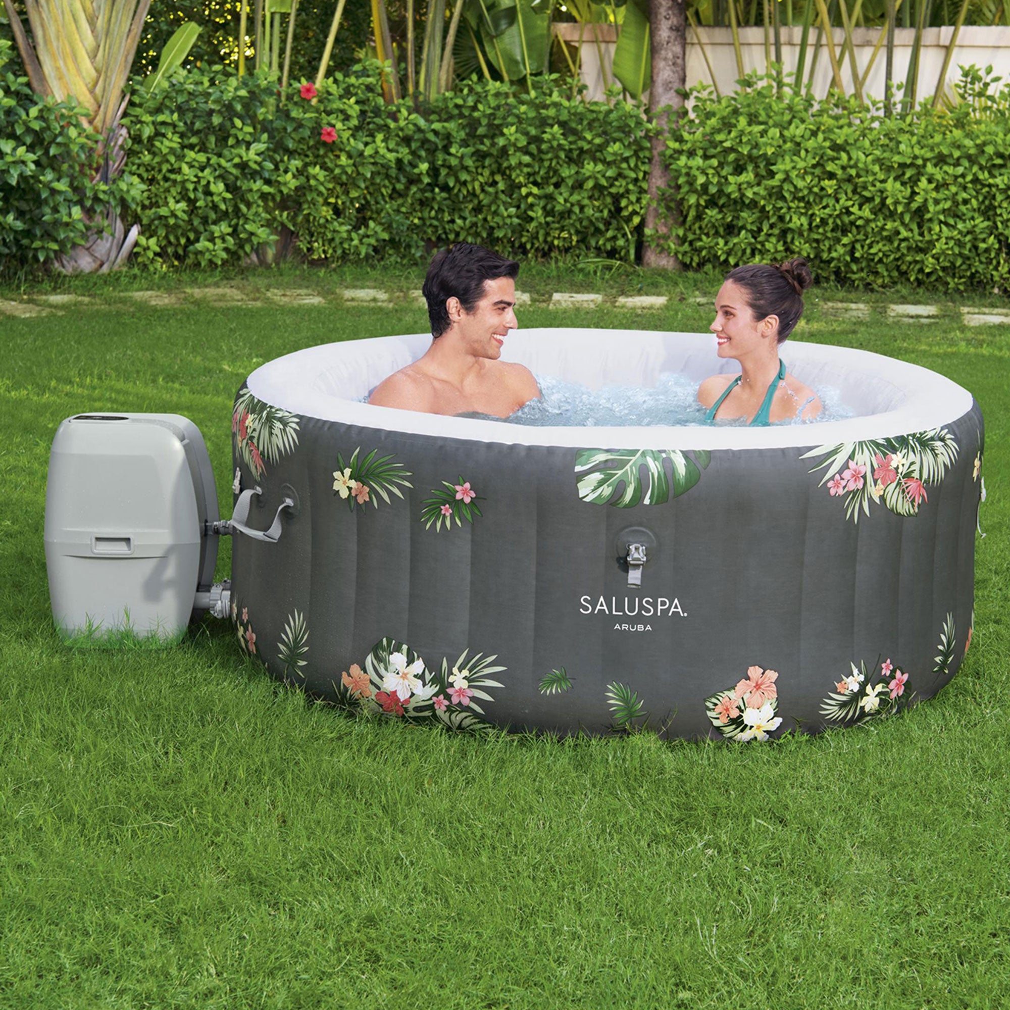 Bestway SaluSpa Aruba AirJet Inflatable Hot Tub w/ EnergySense Cover, Grey(Used)
