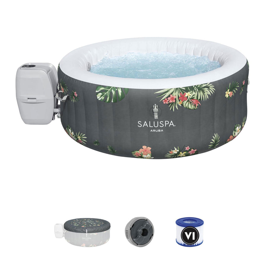 Bestway SaluSpa Aruba AirJet Inflatable Hot Tub w/ EnergySense Cover, Grey(Used) - VMInnovations