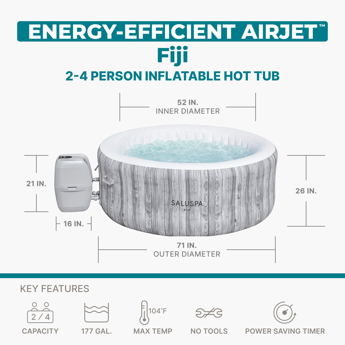 Bestway SaluSpa Fiji AirJet Inflatable Hot Tub w/EnergySense Cover, Grey (Used)