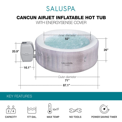 Bestway SaluSpa Cancun AirJet Hot Tub with EnergySense Cover, Grey (Open Box)