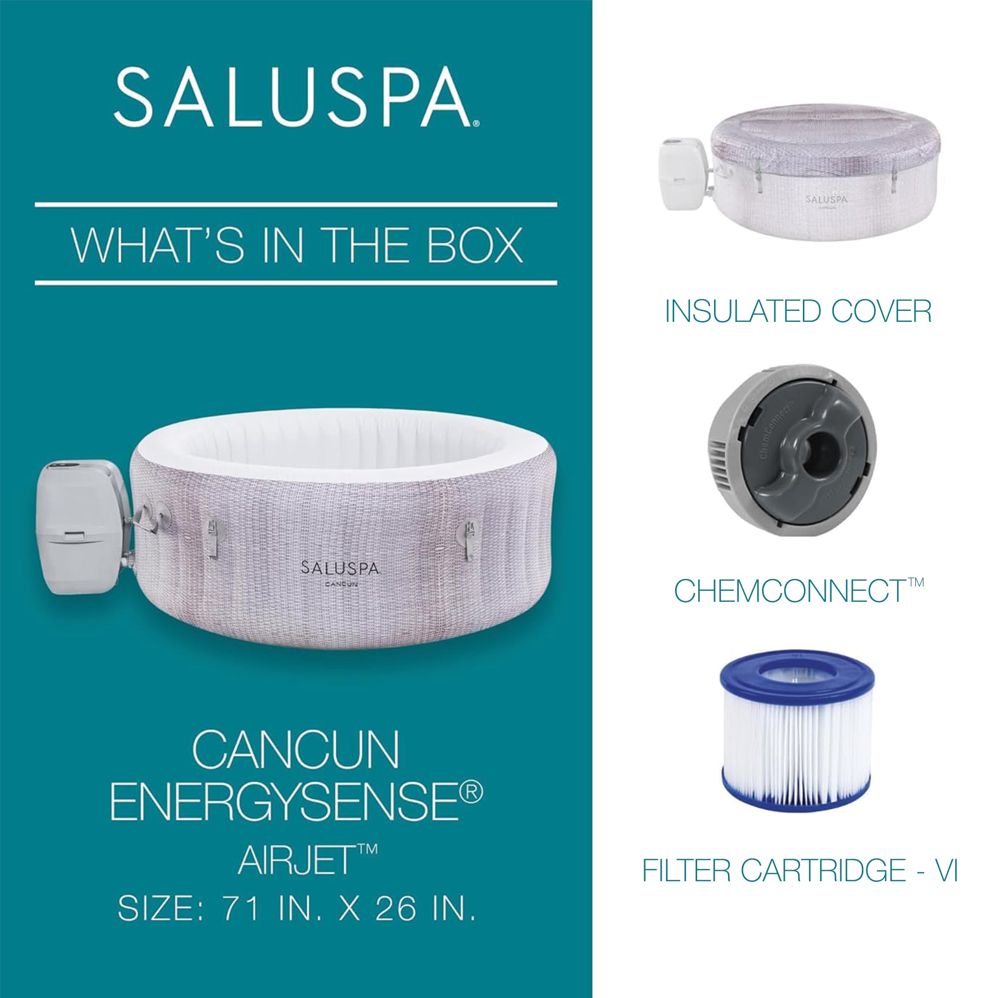 Bestway SaluSpa Cancun 2 to 4 Person Inflatable Hot Tub, Energy-Efficient Spa