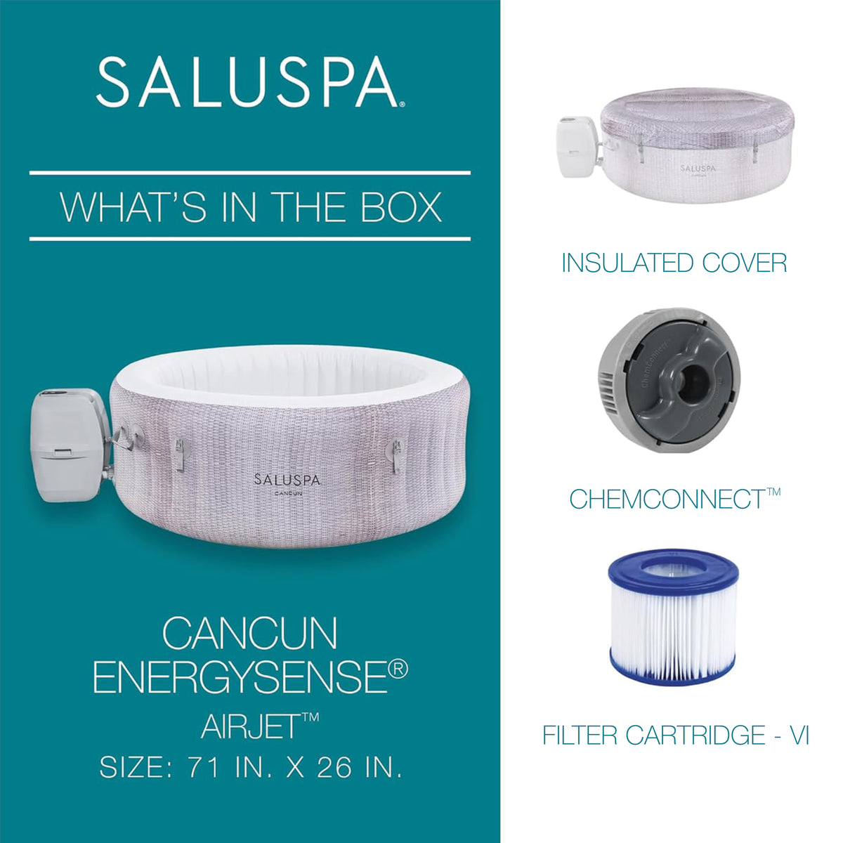 Bestway SaluSpa Cancun 2 to 4 Person Inflatable Hot Tub, Energy-Efficient Spa