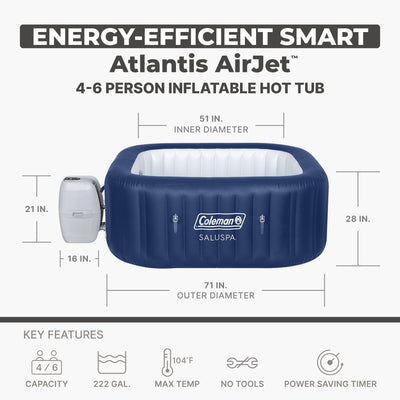Bestway Coleman Hawaii AirJet Hot Tub w/EnergySense Cover, Blue (Open Box)