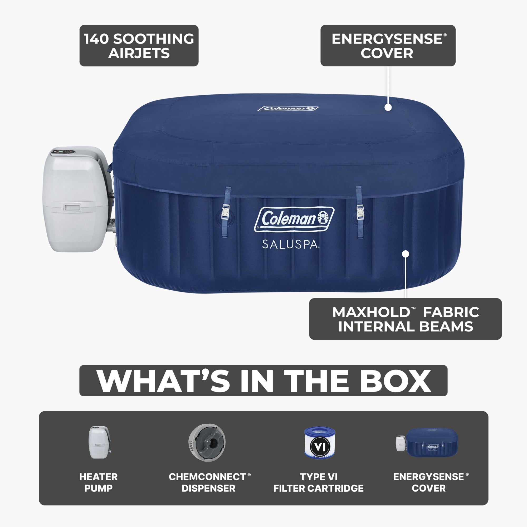 Bestway Coleman Hawaii AirJet Hot Tub w/EnergySense Cover, Blue (Open Box) - VMInnovations