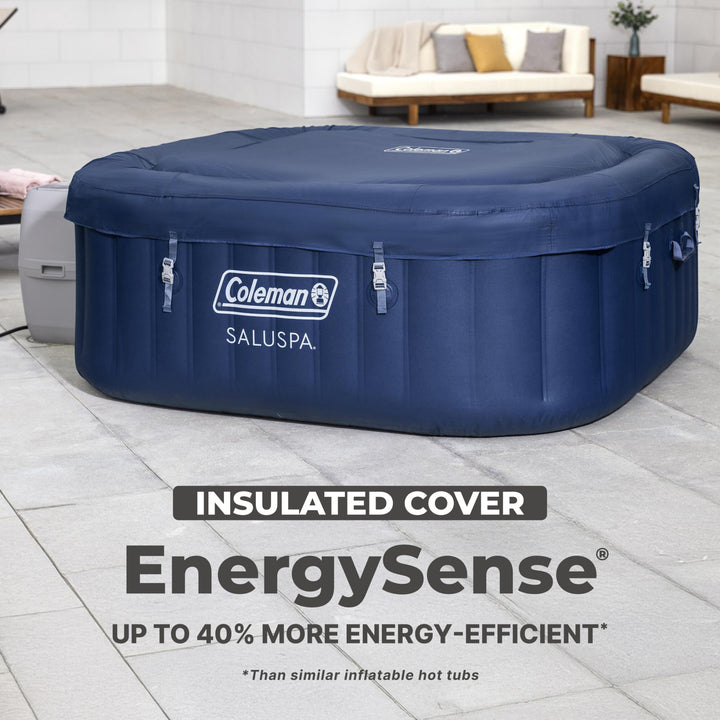 Coleman Atlantis AirJet Square Inflatable Hot Tub with EnergySense Cover, Blue
