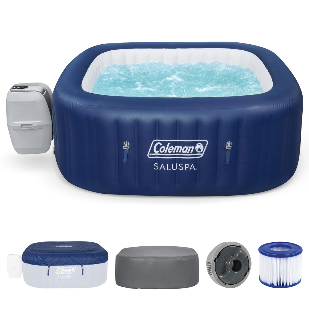 Coleman Atlantis AirJet Square Inflatable Hot Tub with EnergySense Cover, Blue