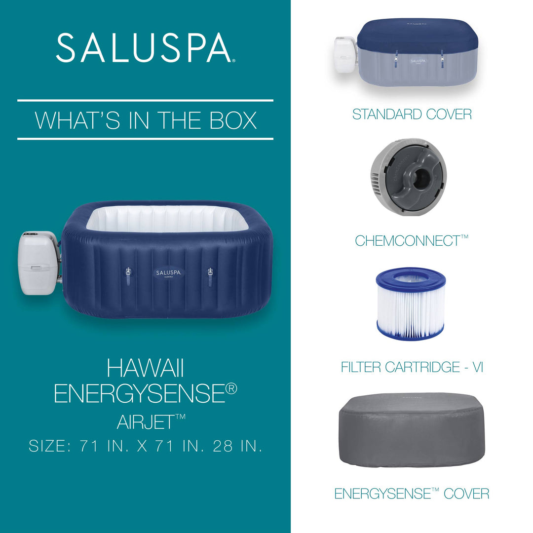 Bestway SaluSpa Hawaii AirJet Hot Tub w/EnergySense Cover, Blue (Open Box) - VMInnovations