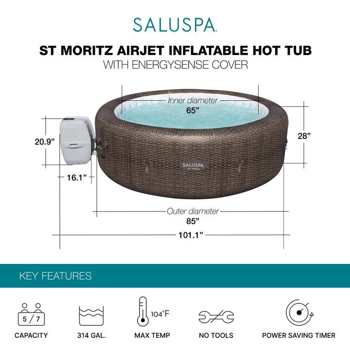 Bestway St Moritz AirJet Inflatable Hot Tub w/ EnergySense Cover, Brown (Used) - VMInnovations