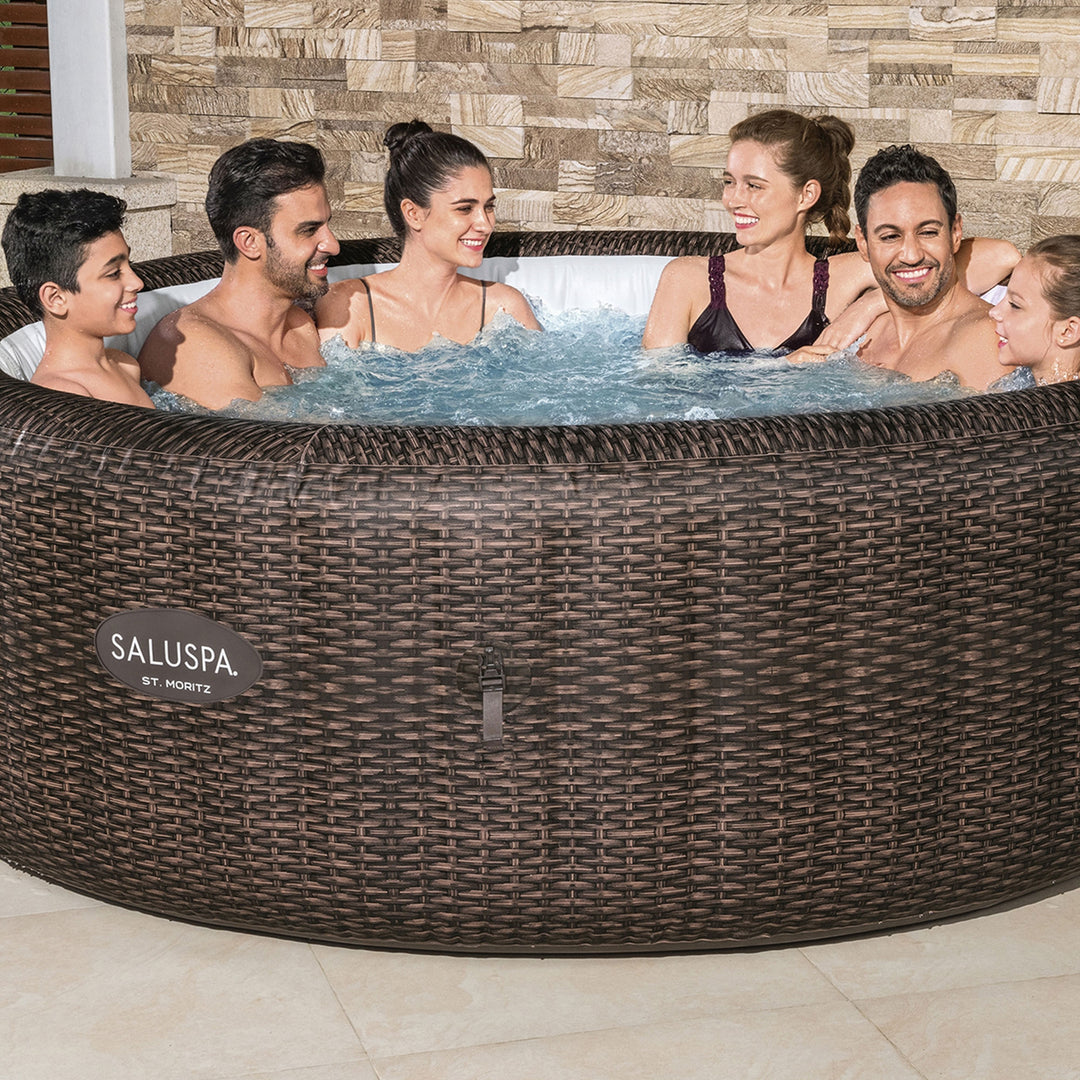 Bestway SaluSpa St Moritz AirJet Hot Tub w/ EnergySense Cover, Brown (Open Box) - VMInnovations