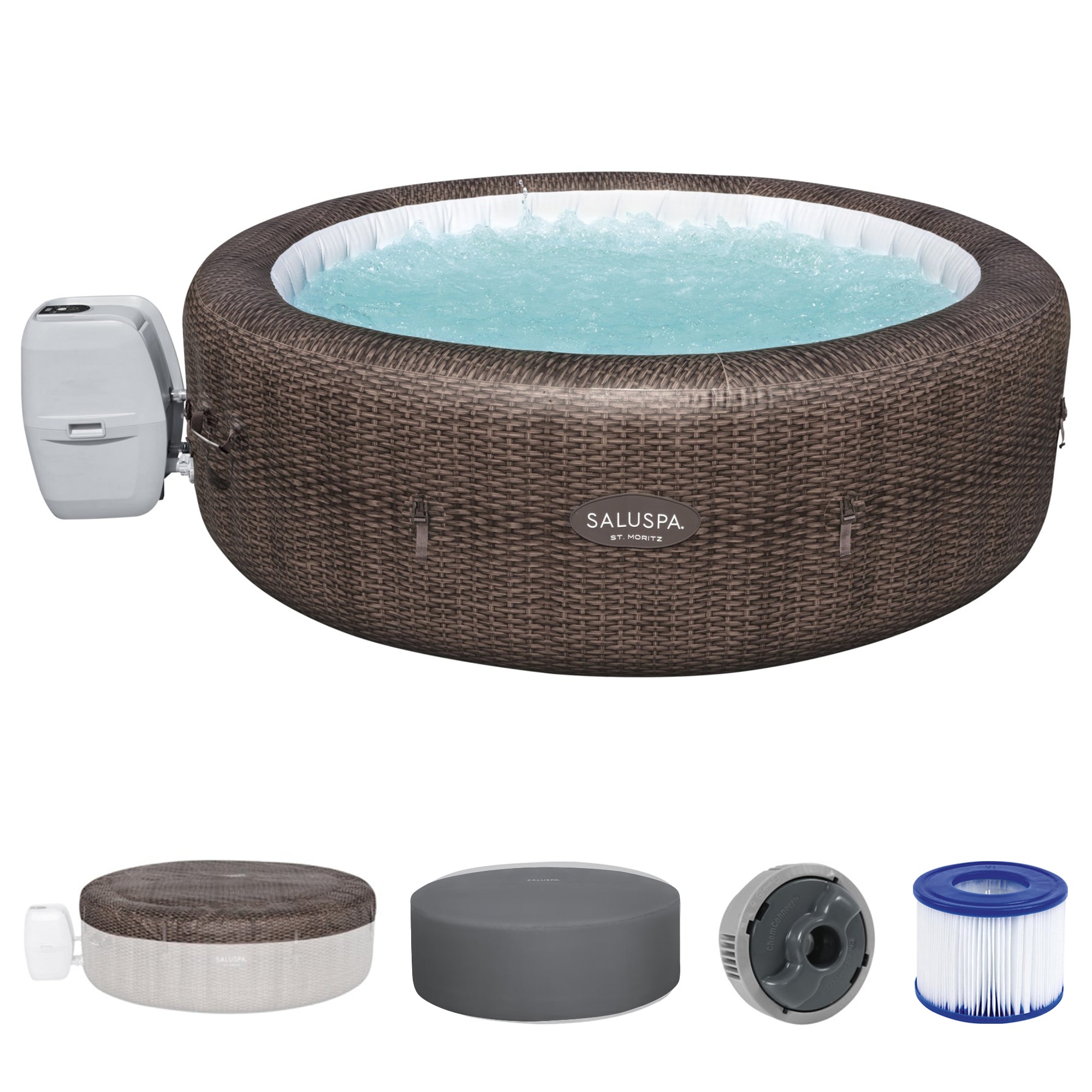 Bestway SaluSpa St Moritz AirJet Hot Tub w/ EnergySense Cover, Brown (For Parts) - VMInnovations