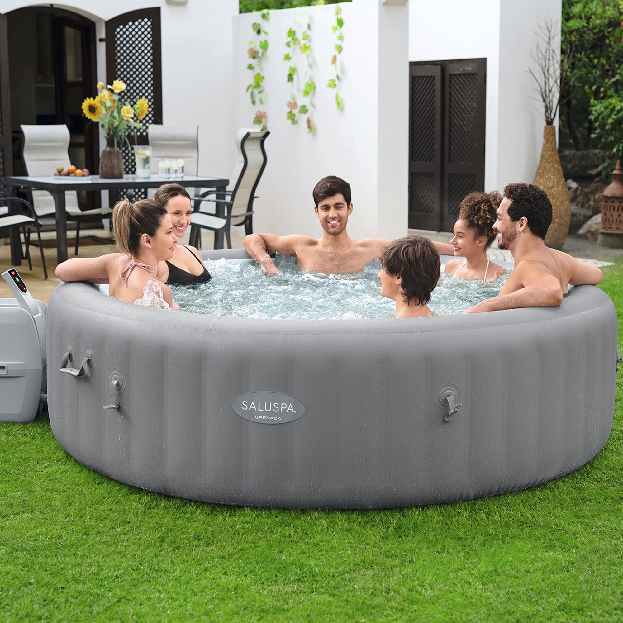 Bestway SaluSpa Grenada AirJet Inflatable Hot Tub with EnergySense Cover, Grey