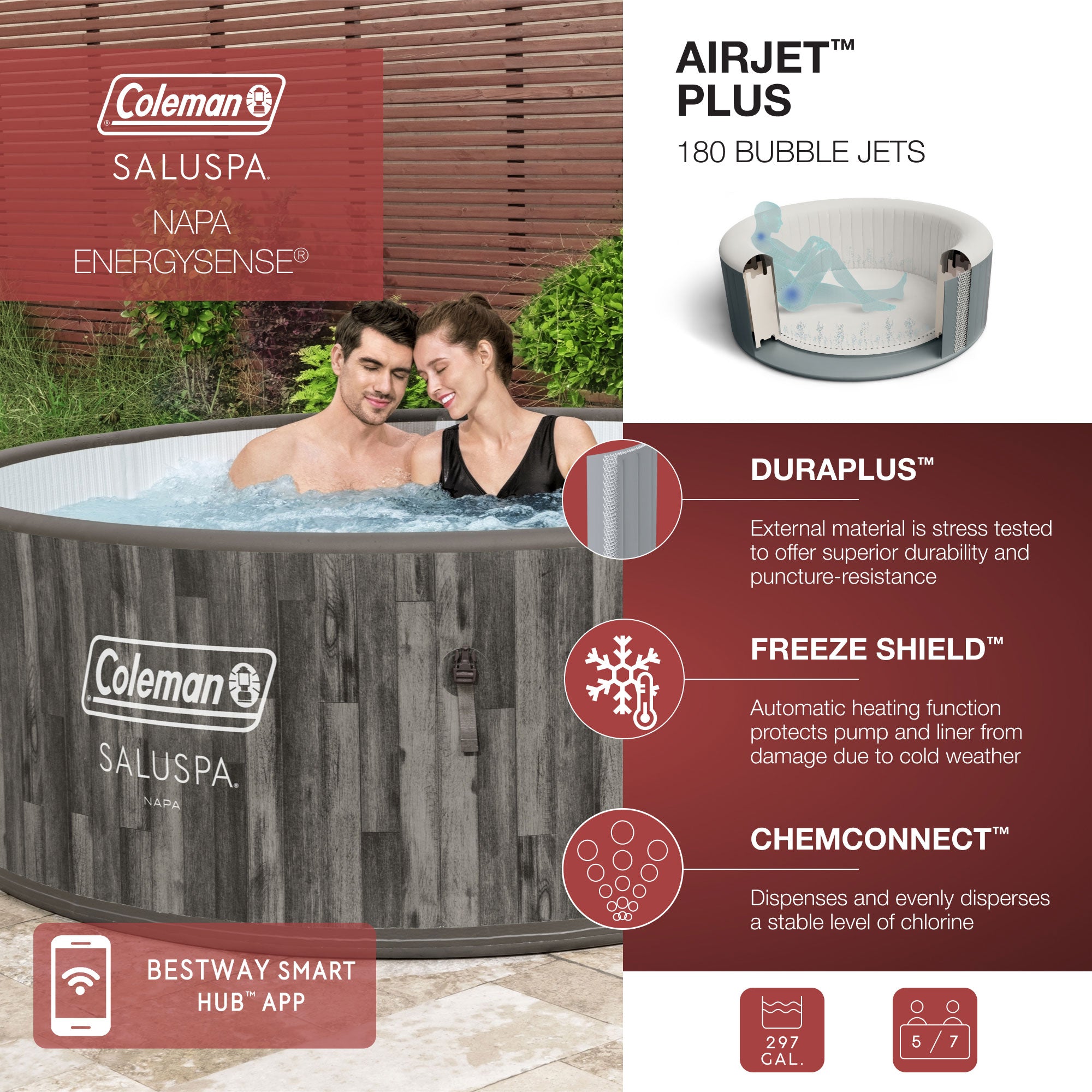 Bestway Coleman Napa AirJet Inflatable Hot Tub w/EnergySense Cover, Brown (Used) - VMInnovations