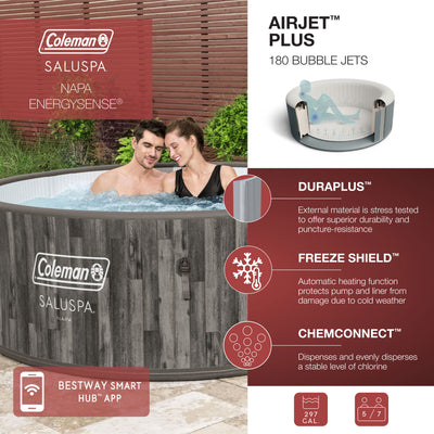 Bestway Coleman Napa AirJet Inflatable Hot Tub w/EnergySense Cover, Brown (Used) - VMInnovations