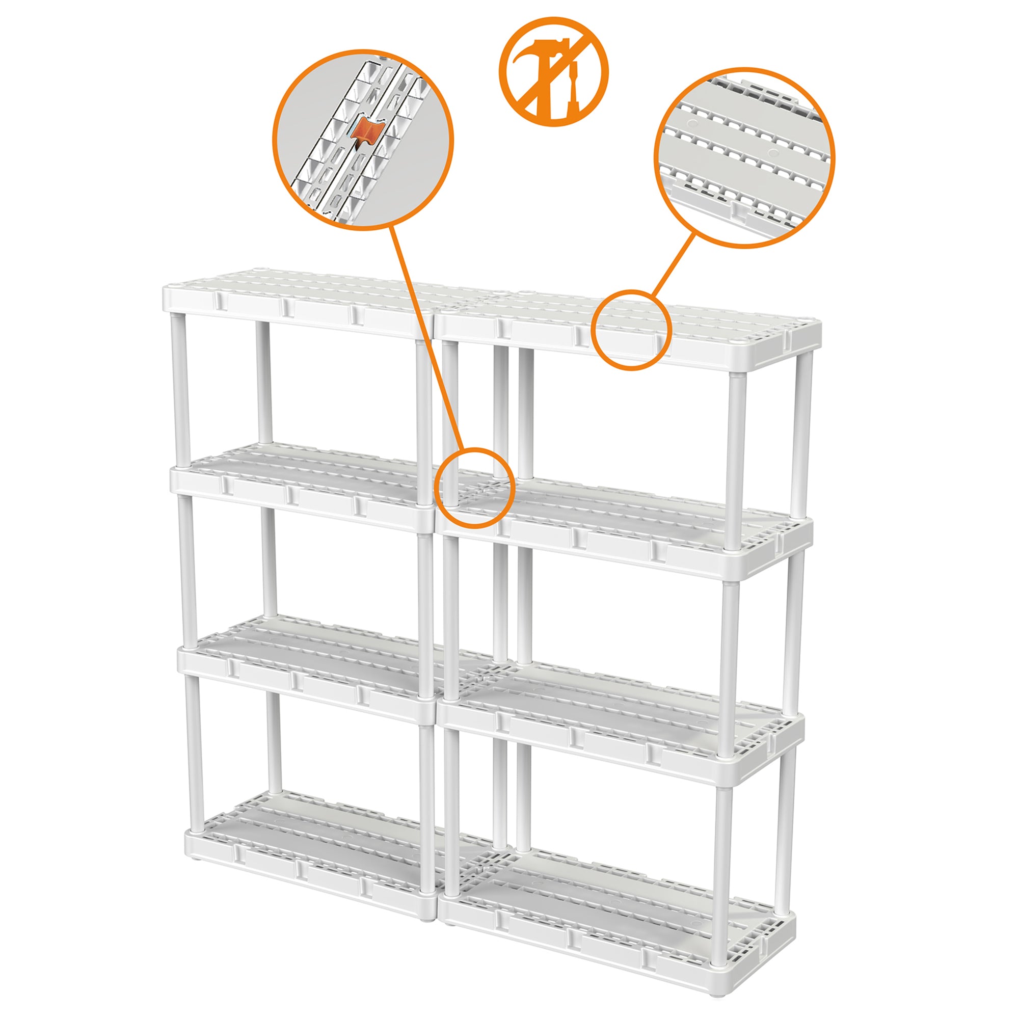 Gracious Living 4 Shelf Knect-A-Shelf Ventilated Storage Unit, White (2 Pack) - VMInnovations