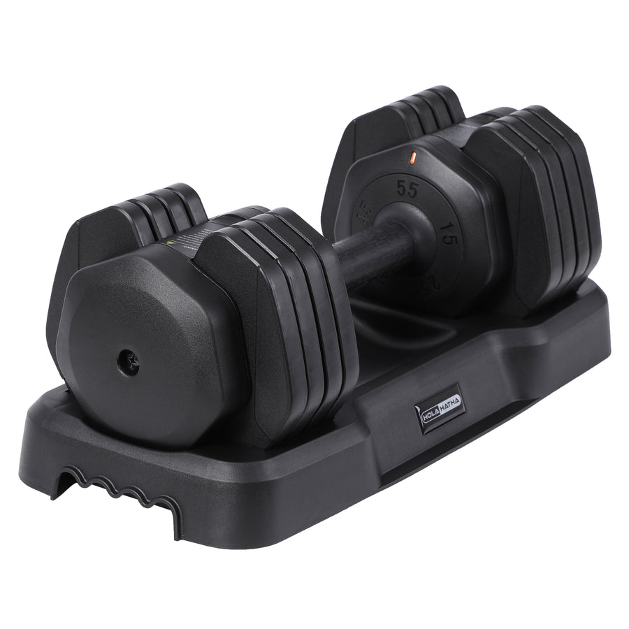 HolaHatha 5-in-1 Adjustable 15-55lb Dumbbell Home Gym Workout Equipment, Single - VMInnovations