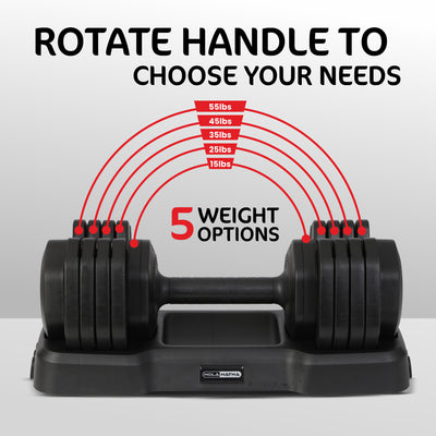 HolaHatha 5-in-1 Adjustable 15-55lb Dumbbell Home Gym Workout Equipment, Single