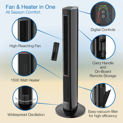 Lasko 1500W Oscillating Tower Fan & Space Heater w/Timer & Remote (Open Box) - VMInnovations