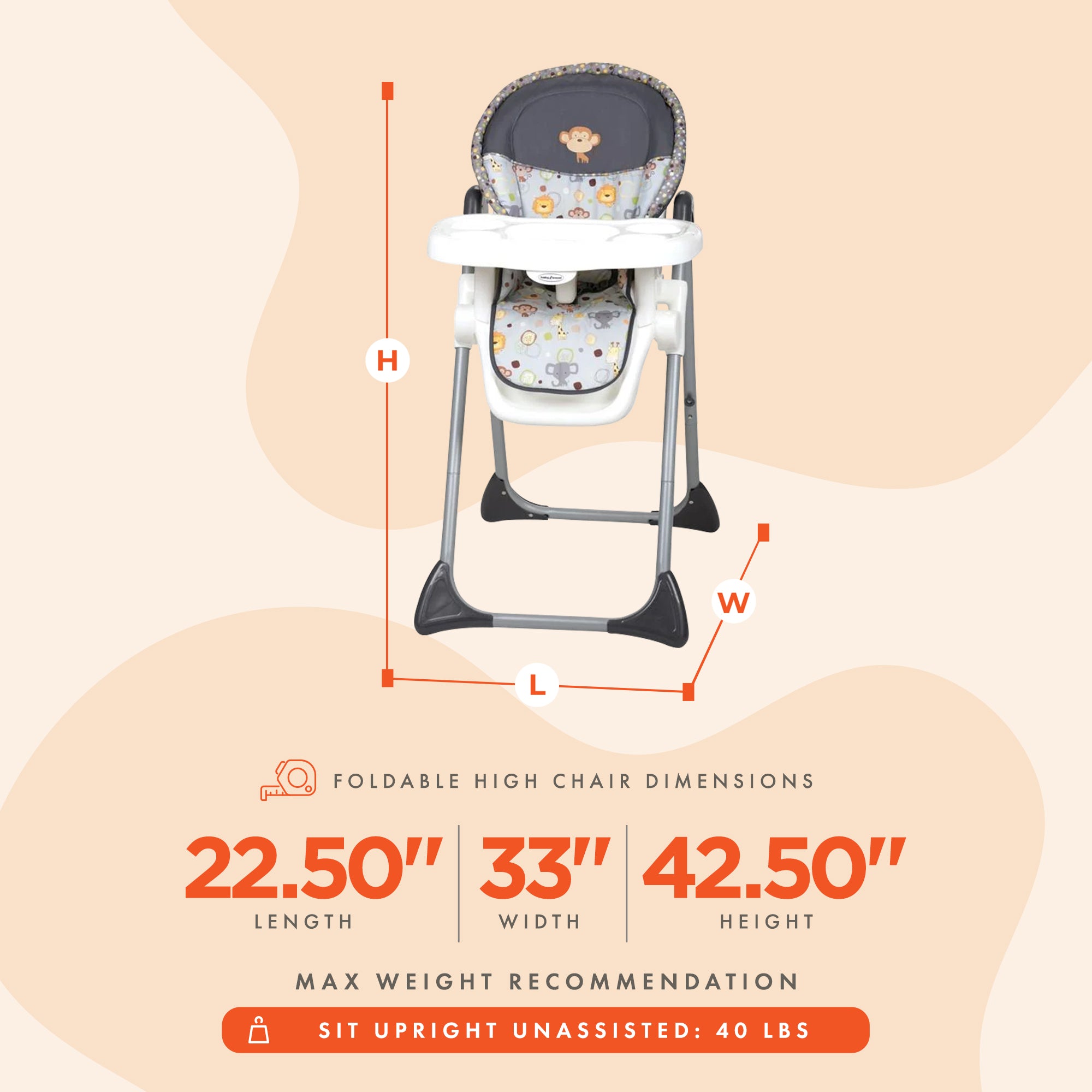 Baby Trend Sit-Right Freestanding Foldable High Chair, Bobble Heads (Open Box) - VMInnovations